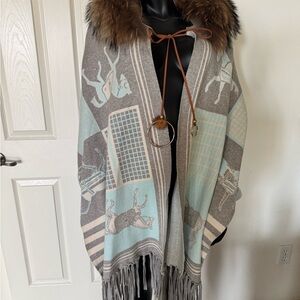 OO LA LA! Horse Print Fur Cape. Poncho Jacket Layering